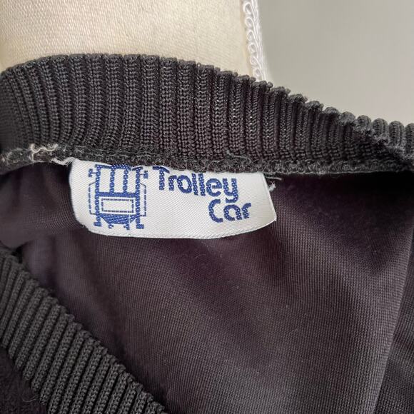 Trolley Car Velour Dress Long Sleeve V‎ Neck Size Small Black Vintage 70s Union - Picture 7 of 8